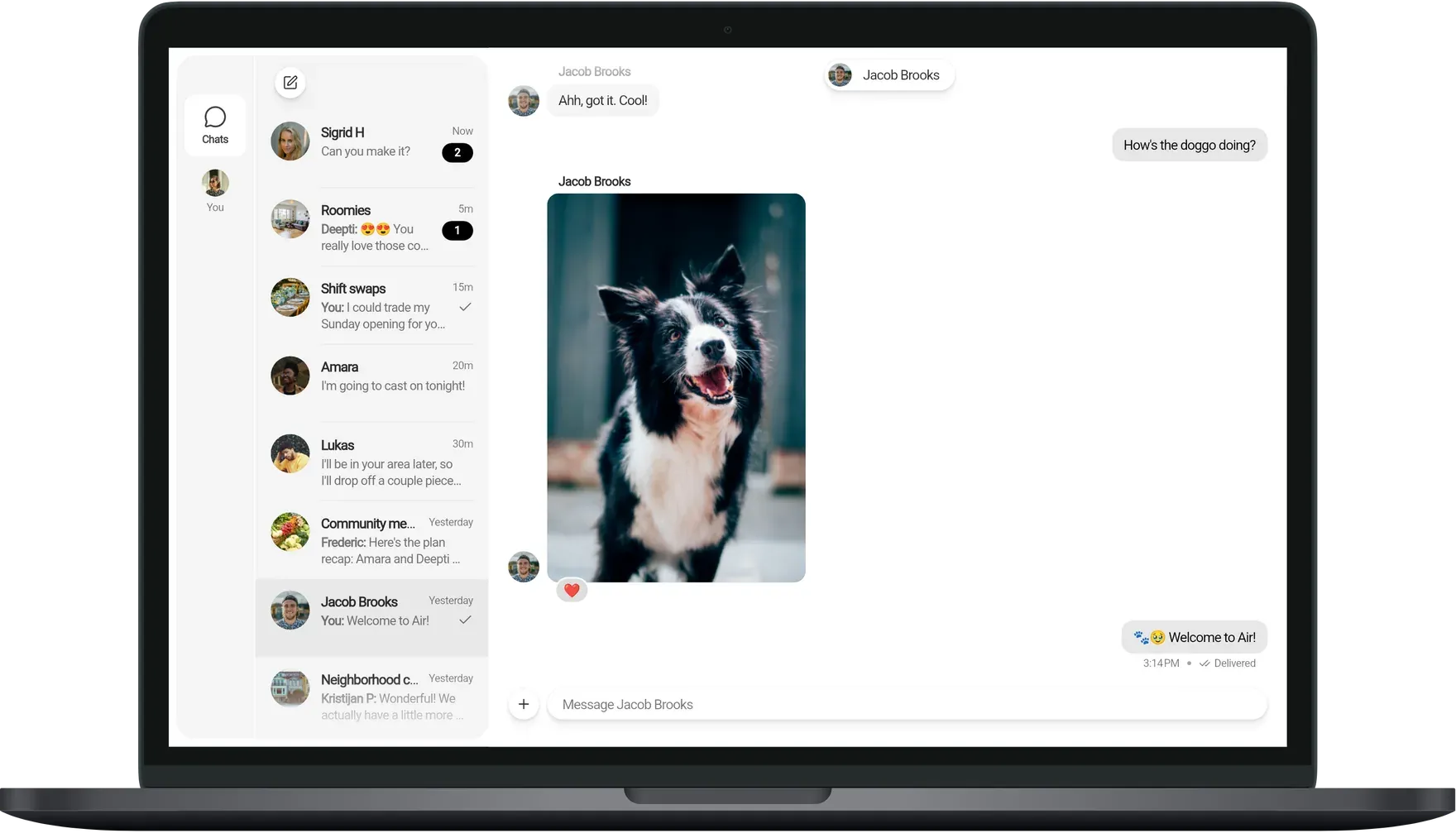 The Air desktop app with the chat list beside an open conversation